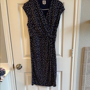 Anne Klein Black and White Ruched Wrap Midi Dress